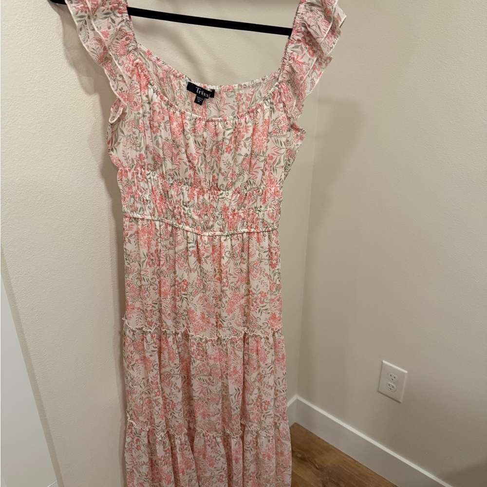 Pink and Cream Floral Maxi Dress
